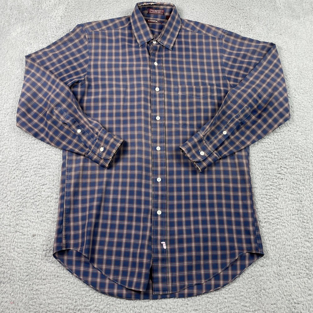 Vintage Chaps Ralph Lauren Plaid Button Down Shirt Men 15 32-33 Blue Long Sleeve